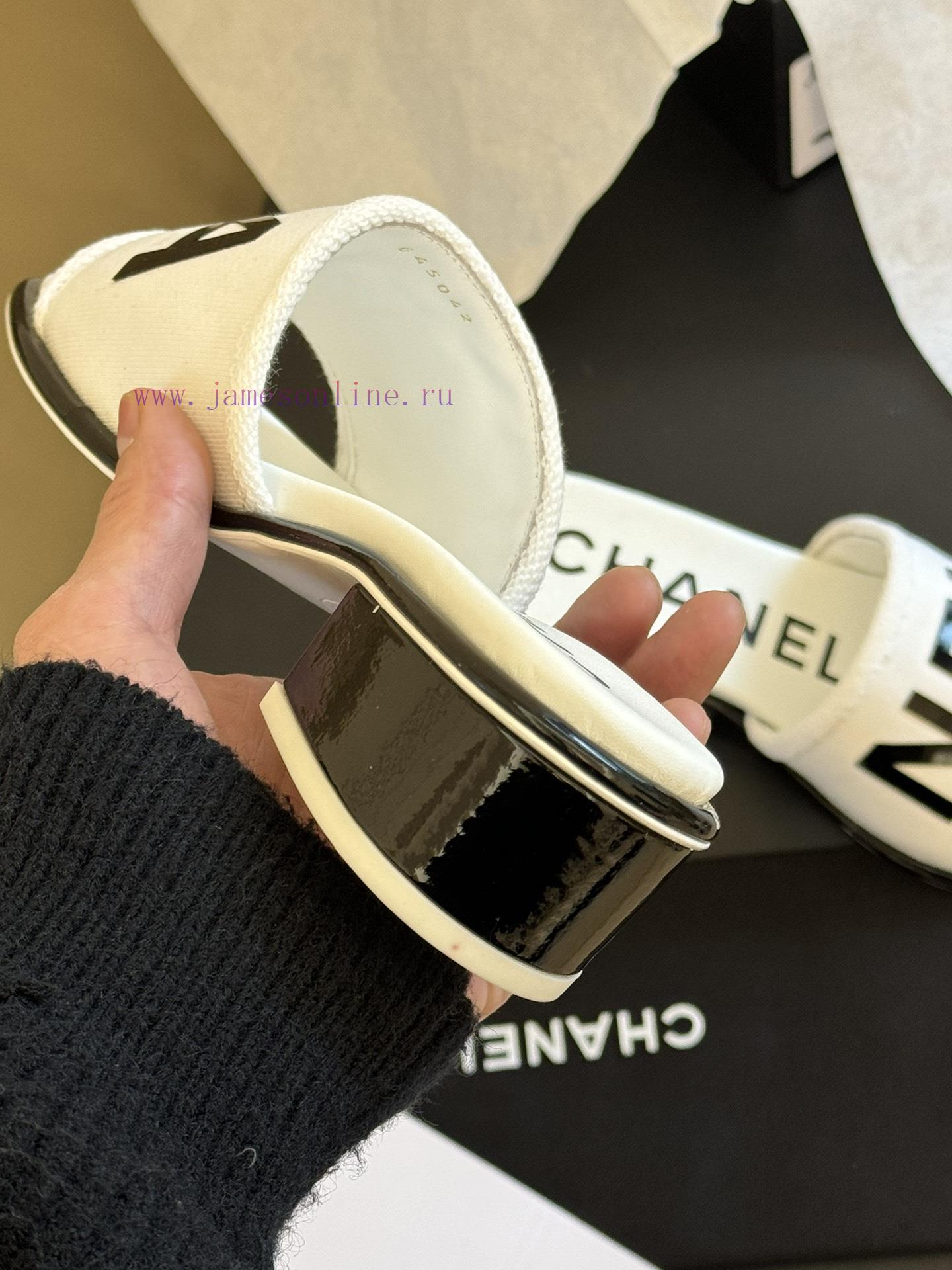chane…l ss24 new arrival~Chanel 24 Spring/Summer Small Thick Heel Slippers New ProductCotton8a0akoer - Image 9