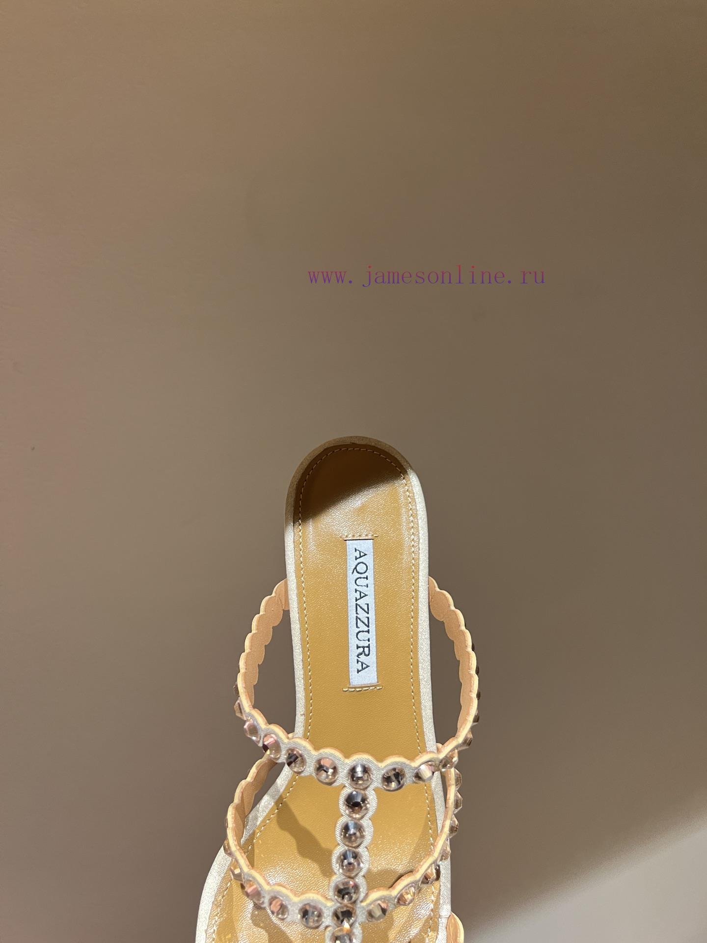 The mostAQUAZURA Big Pineapple Water Diamond Decorative Coarse Heel Sandals2024 Spring/Summeaqggoimf - Image 6