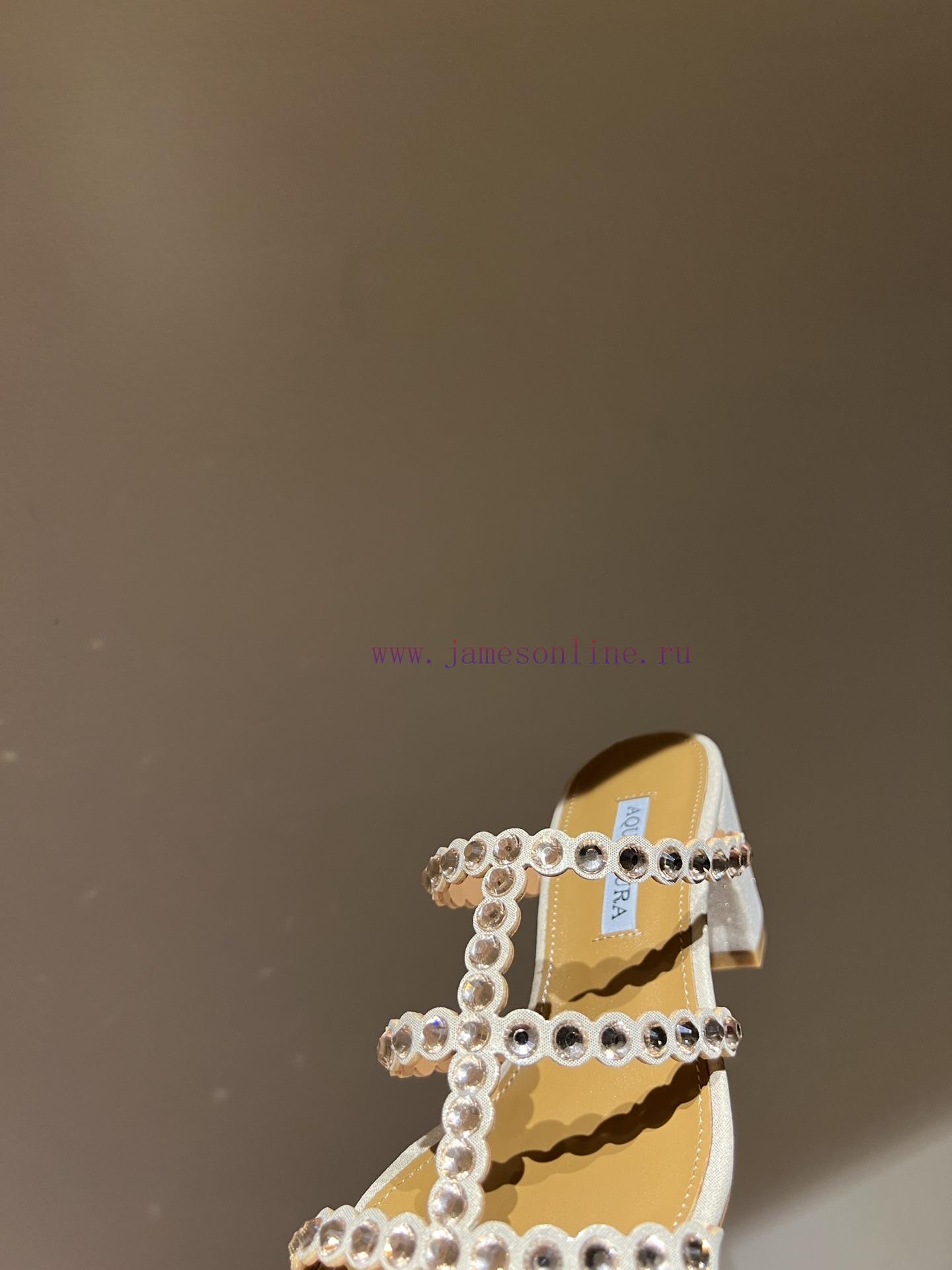The mostAQUAZURA Big Pineapple Water Diamond Decorative Coarse Heel Sandals2024 Spring/Summeaqggoimf - Image 7