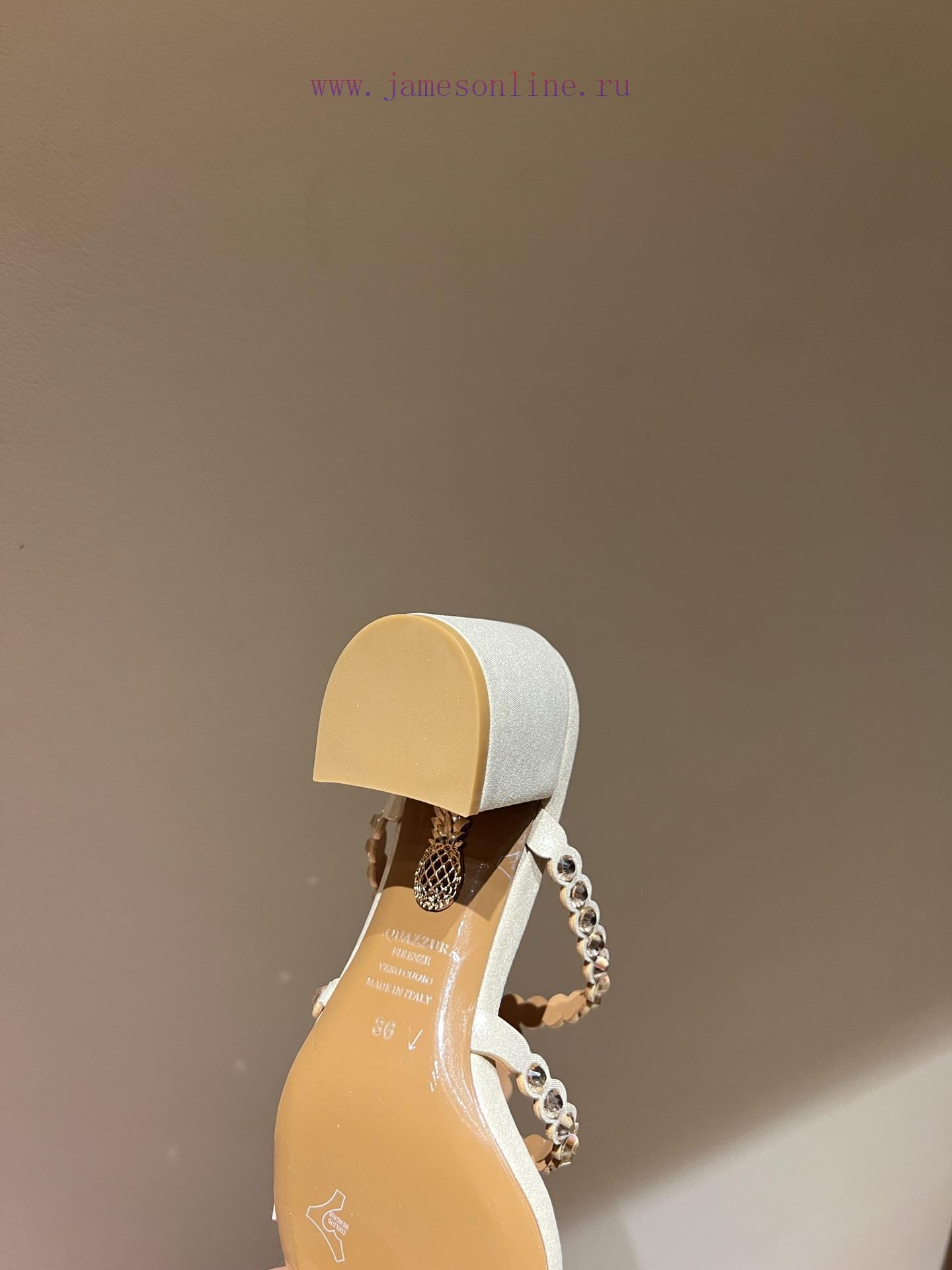 The mostAQUAZURA Big Pineapple Water Diamond Decorative Coarse Heel Sandals2024 Spring/Summeaqggoimf - Image 9