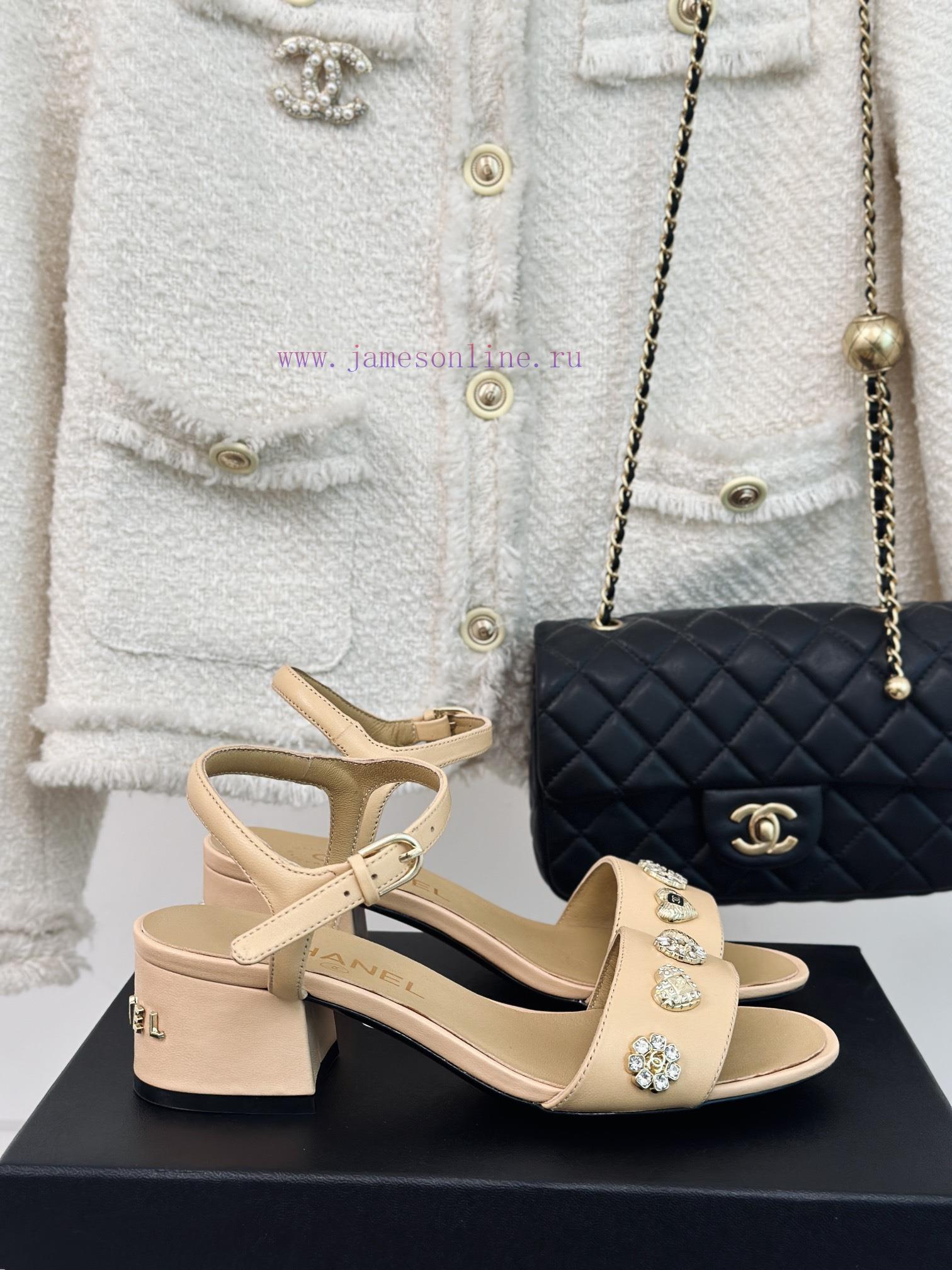 Chanel | Chanel 24C New ProductCoarse heeled sandalsThe shoe upper is made of imported lambsv9uzjkkj - Image 2