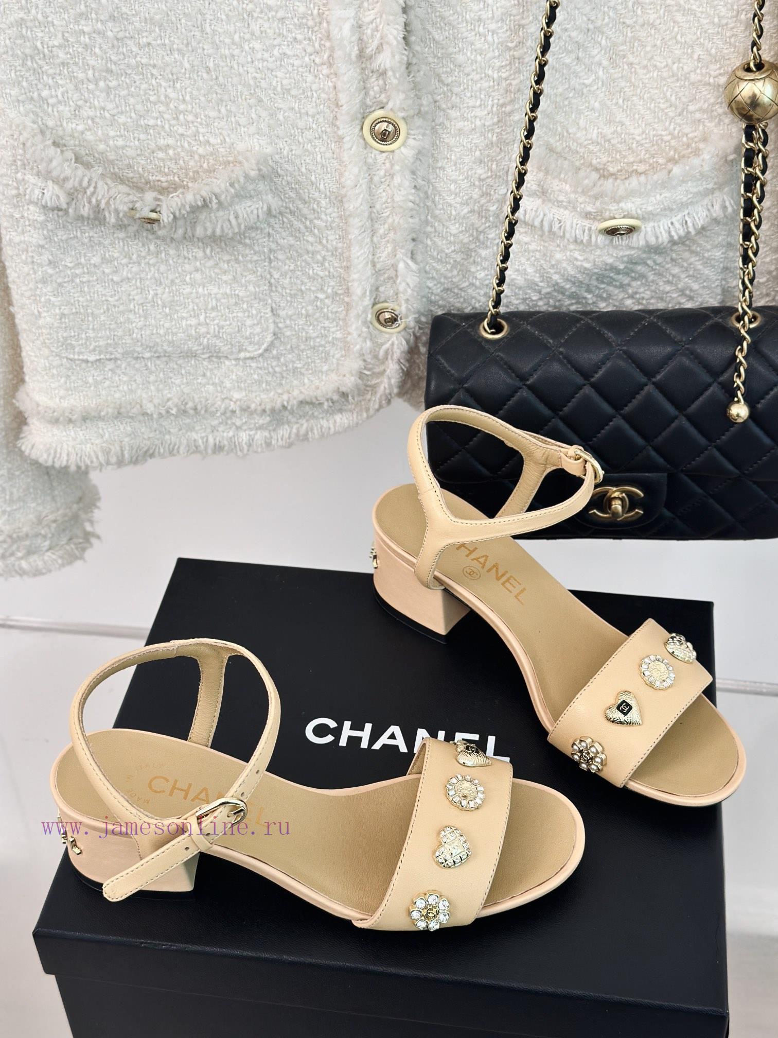 Chanel | Chanel 24C New ProductCoarse heeled sandalsThe shoe upper is made of imported lambsv9uzjkkj - Image 4