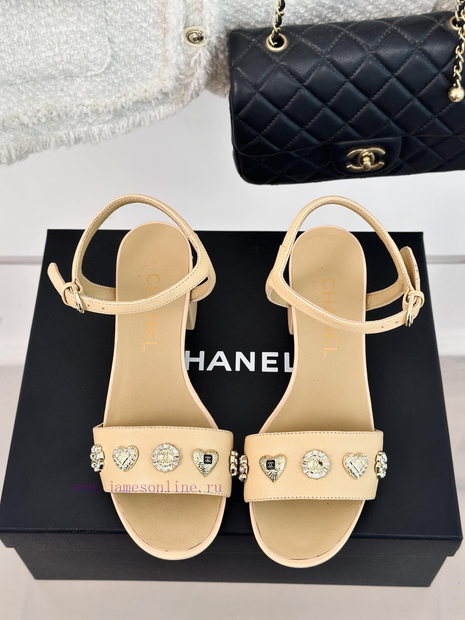 Chanel | Chanel 24C New ProductCoarse heeled sandalsThe shoe upper is made of imported lambsv9uzjkkj - Image 5
