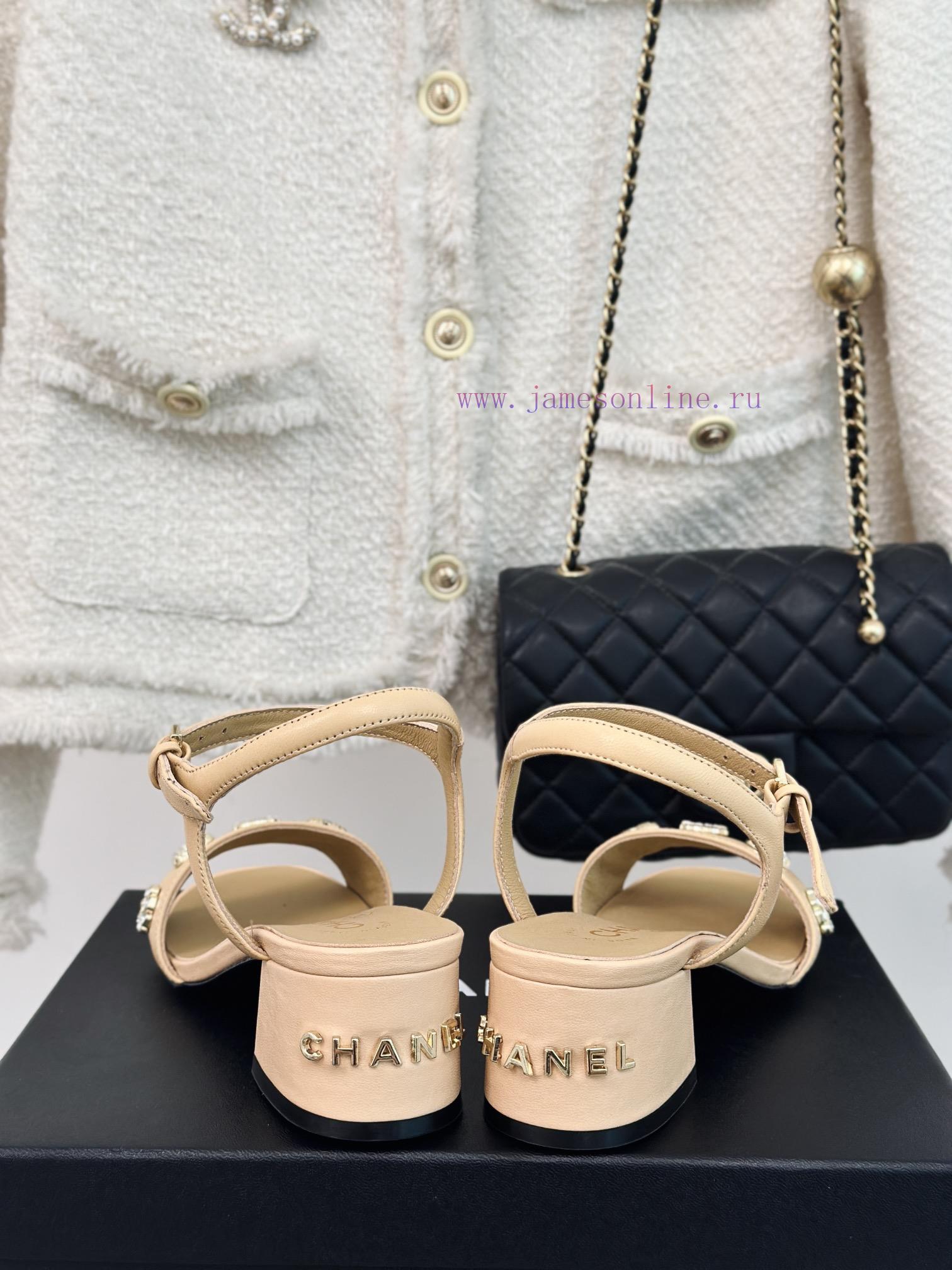 Chanel | Chanel 24C New ProductCoarse heeled sandalsThe shoe upper is made of imported lambsv9uzjkkj - Image 7