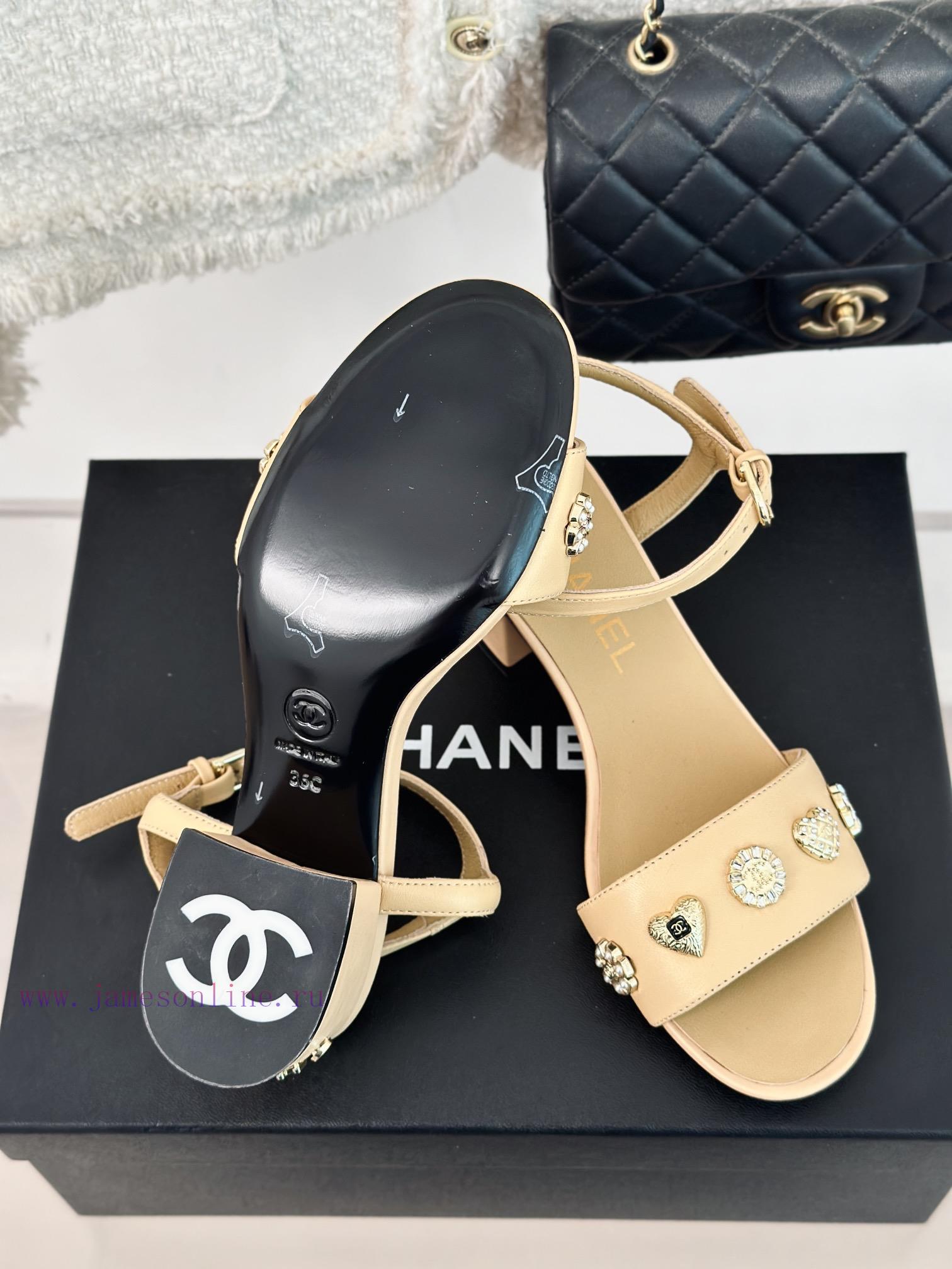 Chanel | Chanel 24C New ProductCoarse heeled sandalsThe shoe upper is made of imported lambsv9uzjkkj - Image 10