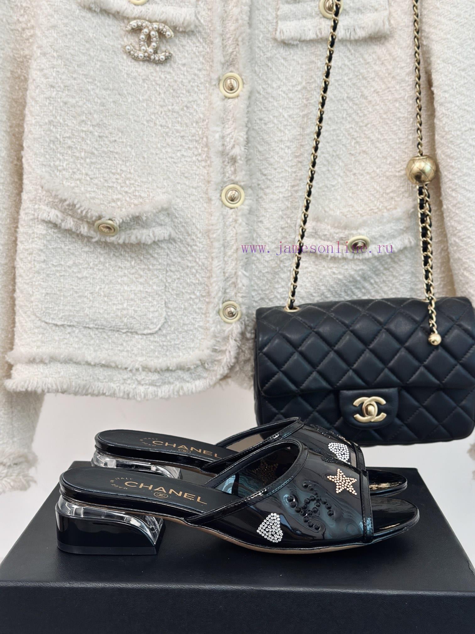 Chanel | Chanel 24P New ProductDiamond Double C Thick Heel SlippersThe upper of the shoe is 8u89xa2u - Image 2