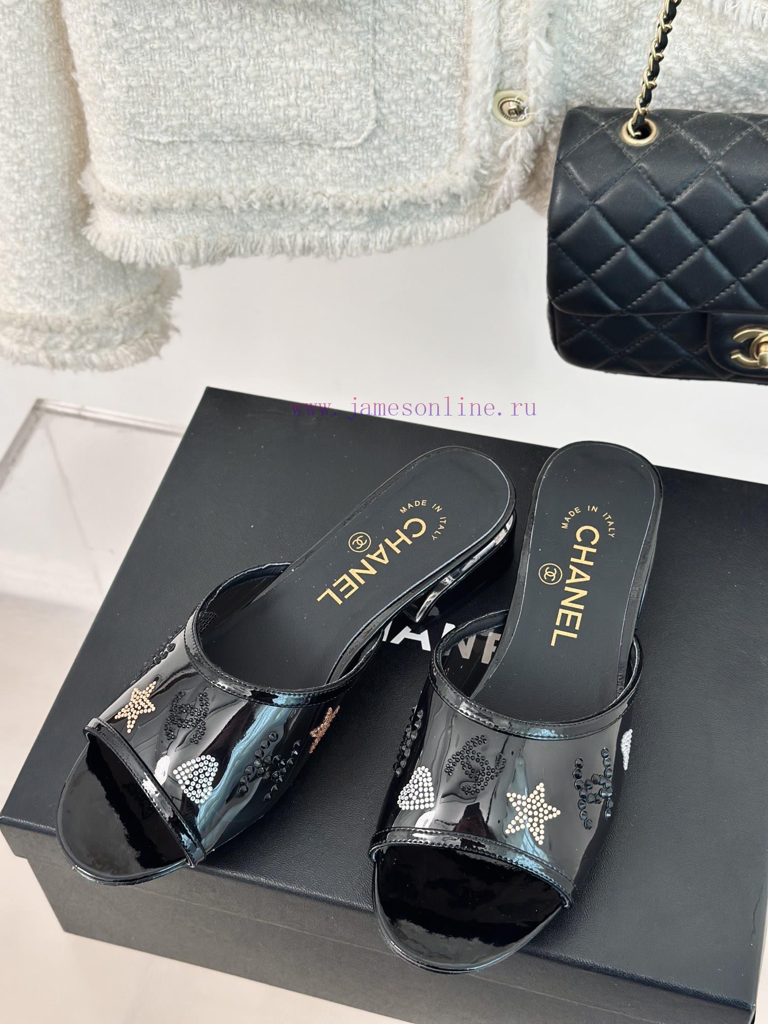 Chanel | Chanel 24P New ProductDiamond Double C Thick Heel SlippersThe upper of the shoe is 8u89xa2u - Image 3