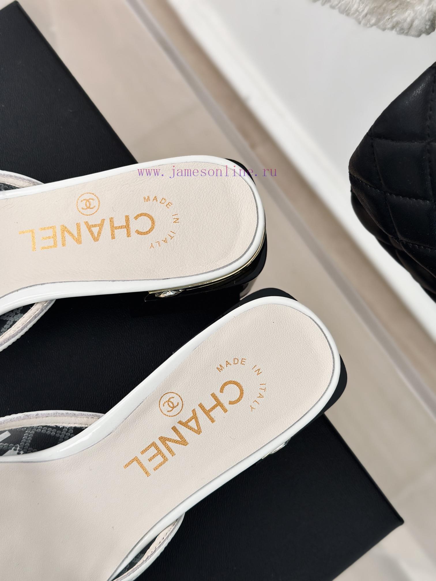 Chanel | Chanel 24P New ProductDiamond Double C Thick Heel SlippersThe upper of the shoe is k92vxvlk - Image 9