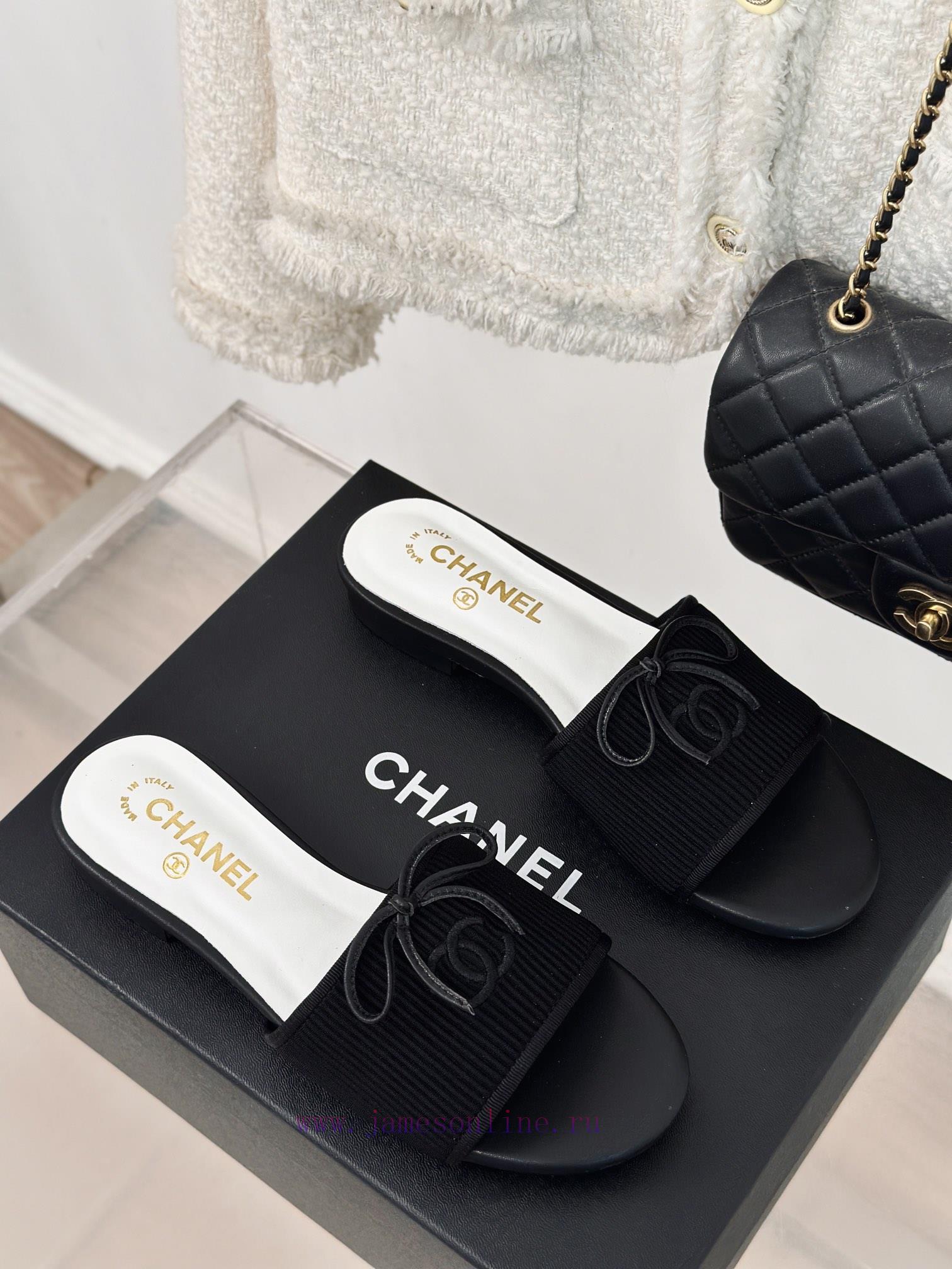 Chanel | Chanel 24P New ProductBow tie double C slippersThe shoe upper is made of special facsu306cz - Image 4