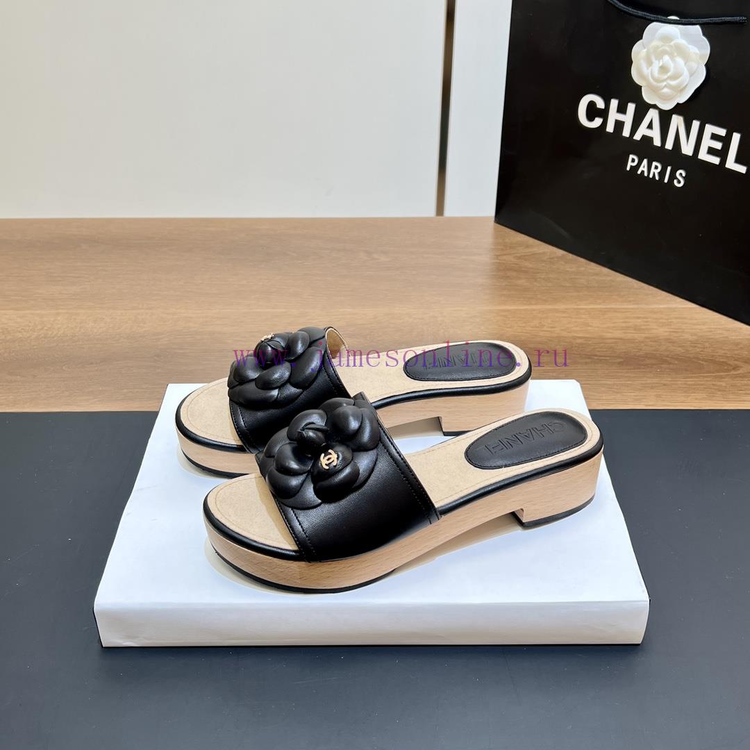 Top tierSynchronized Solid Wood Thick Bottom Slippers 2024 Summer New Chanel Camellia Cool Suhgo8kzw - Image 3