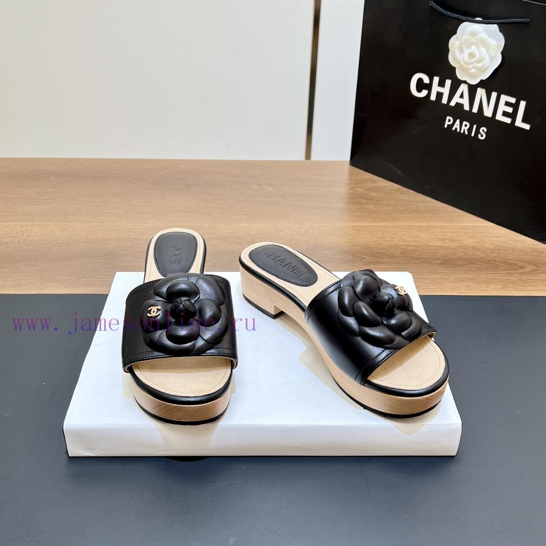 Top tierSynchronized Solid Wood Thick Bottom Slippers 2024 Summer New Chanel Camellia Cool Suhgo8kzw - Image 4