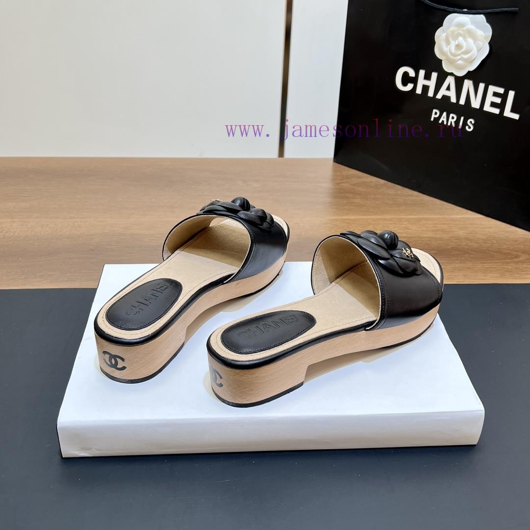 Top tierSynchronized Solid Wood Thick Bottom Slippers 2024 Summer New Chanel Camellia Cool Suhgo8kzw - Image 5