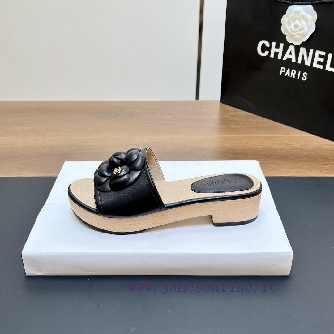Top tierSynchronized Solid Wood Thick Bottom Slippers 2024 Summer New Chanel Camellia Cool Suhgo8kzw - Image 8