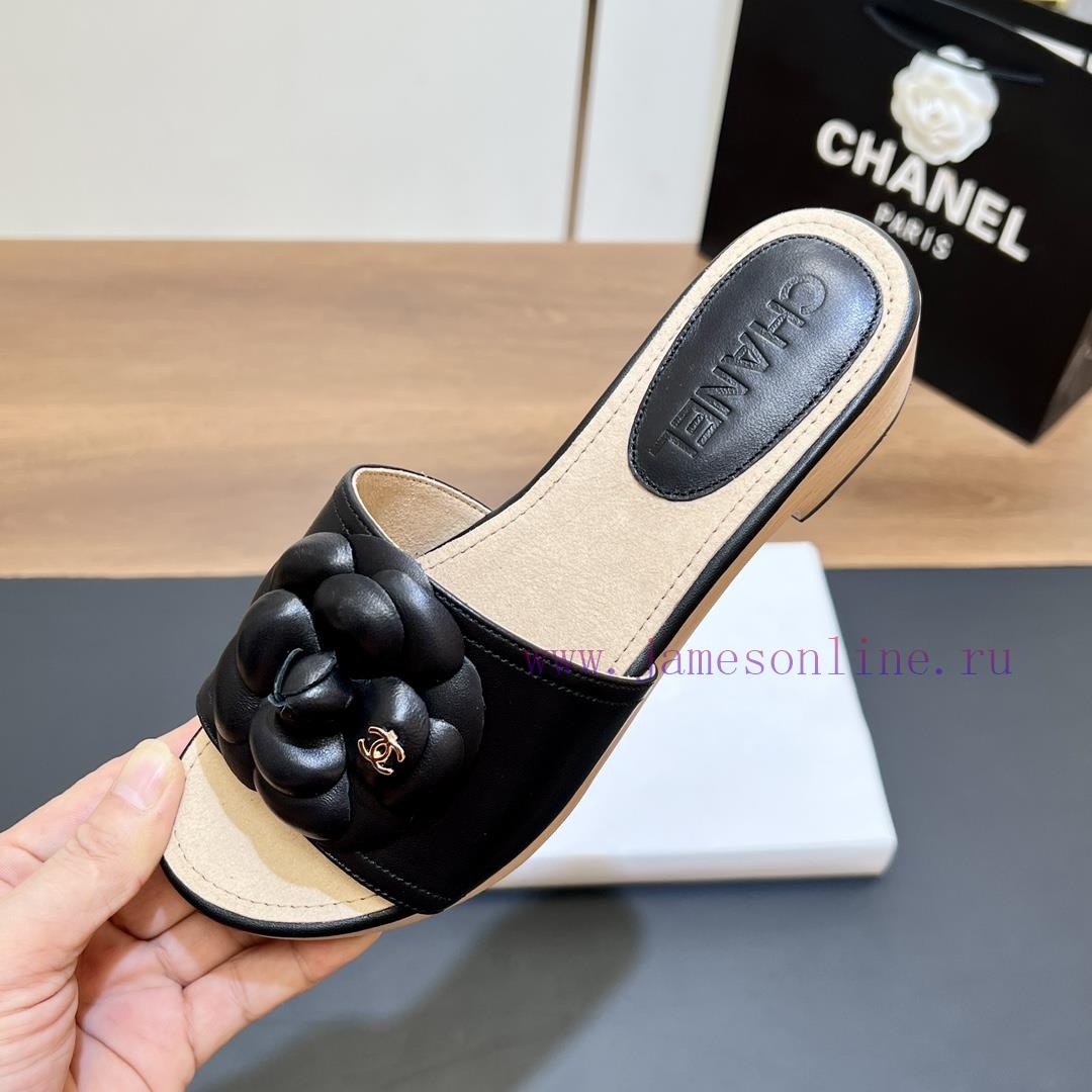 Top tierSynchronized Solid Wood Thick Bottom Slippers 2024 Summer New Chanel Camellia Cool Suhgo8kzw - Image 9