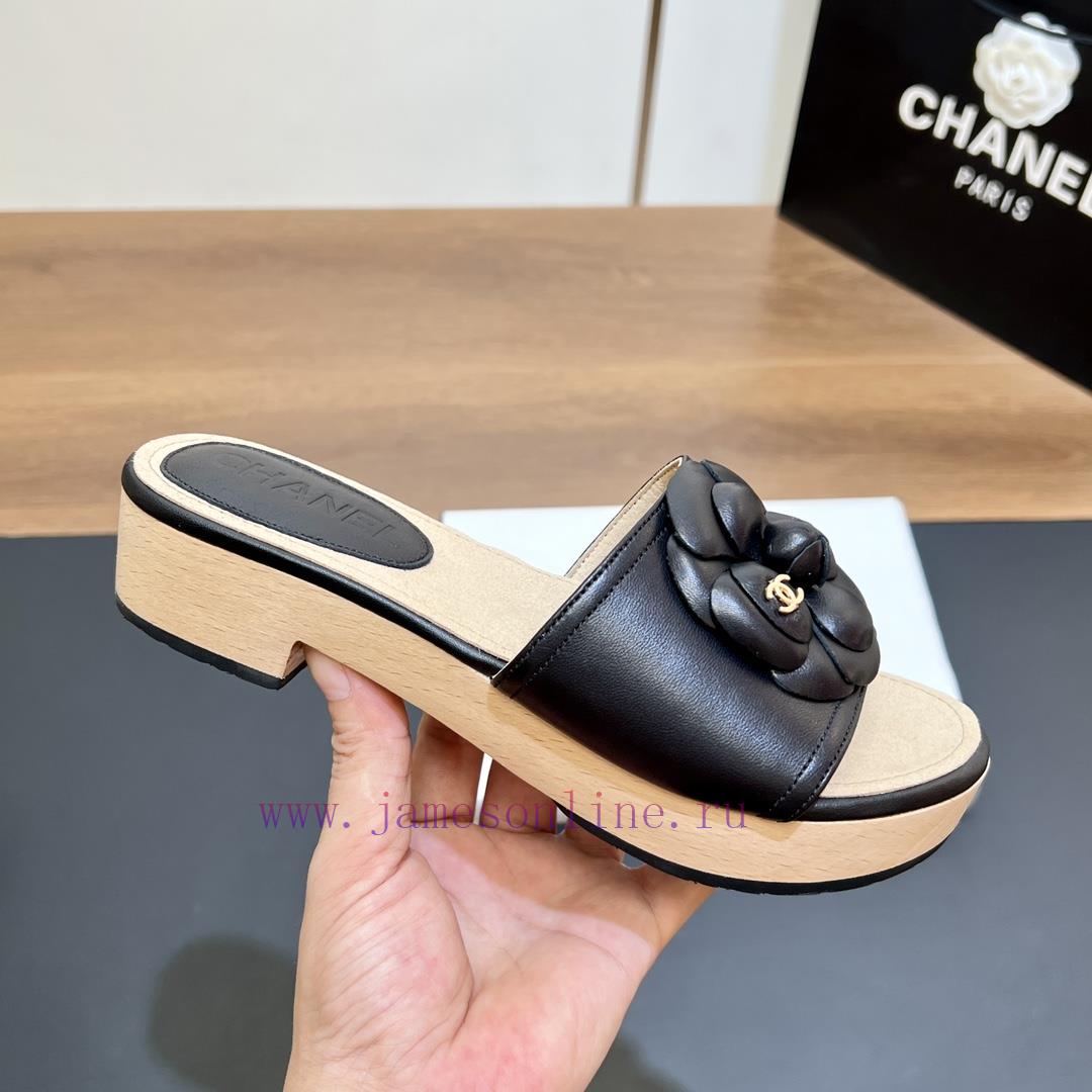 Top tierSynchronized Solid Wood Thick Bottom Slippers 2024 Summer New Chanel Camellia Cool Suhgo8kzw - Image 10
