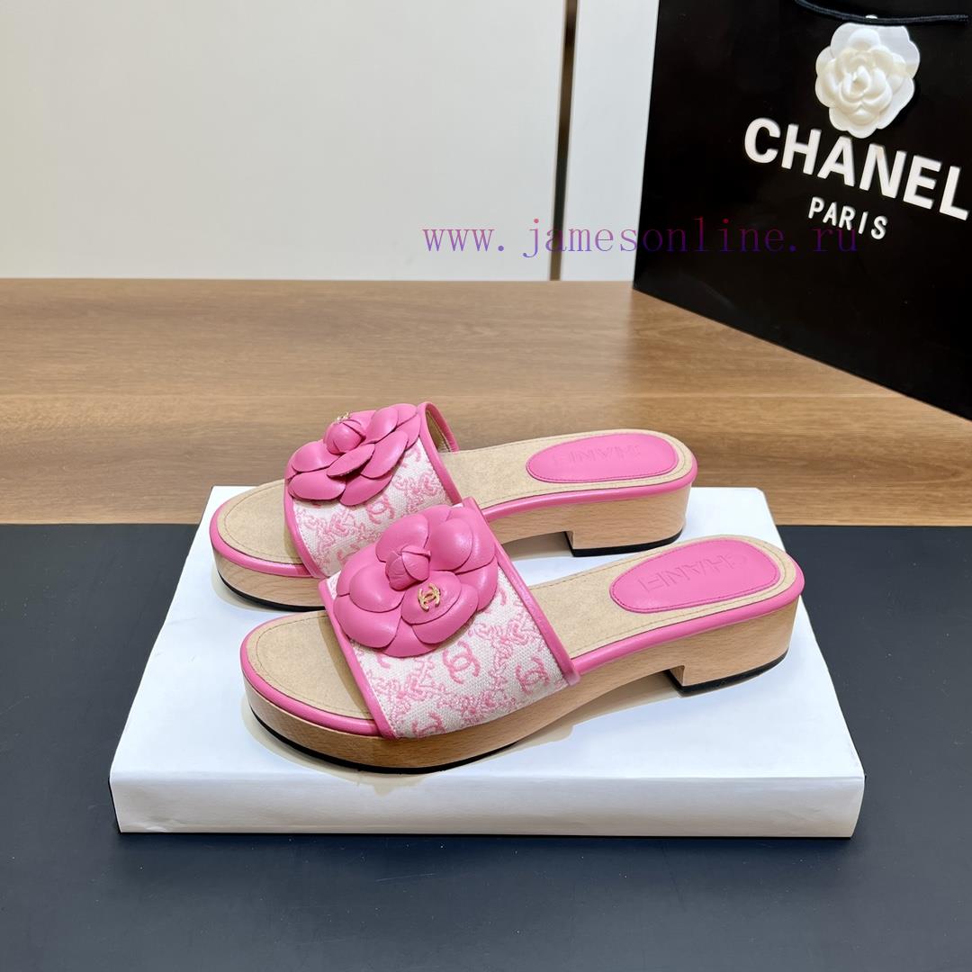 Top tierSynchronized Solid Wood Thick Bottom Slippers 2024 Summer New Chanel Camellia Cool Svwa8asz0 - Image 2