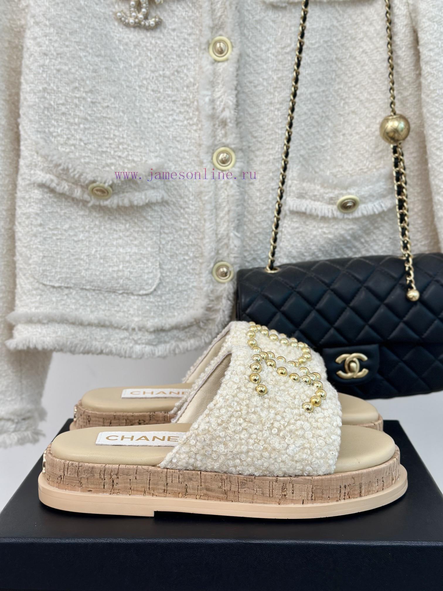 Chanel | Chanel 24P Spring/Summer New Product Pearl Double C Wood Grain Thick Bottom Slippeviq5ng8b