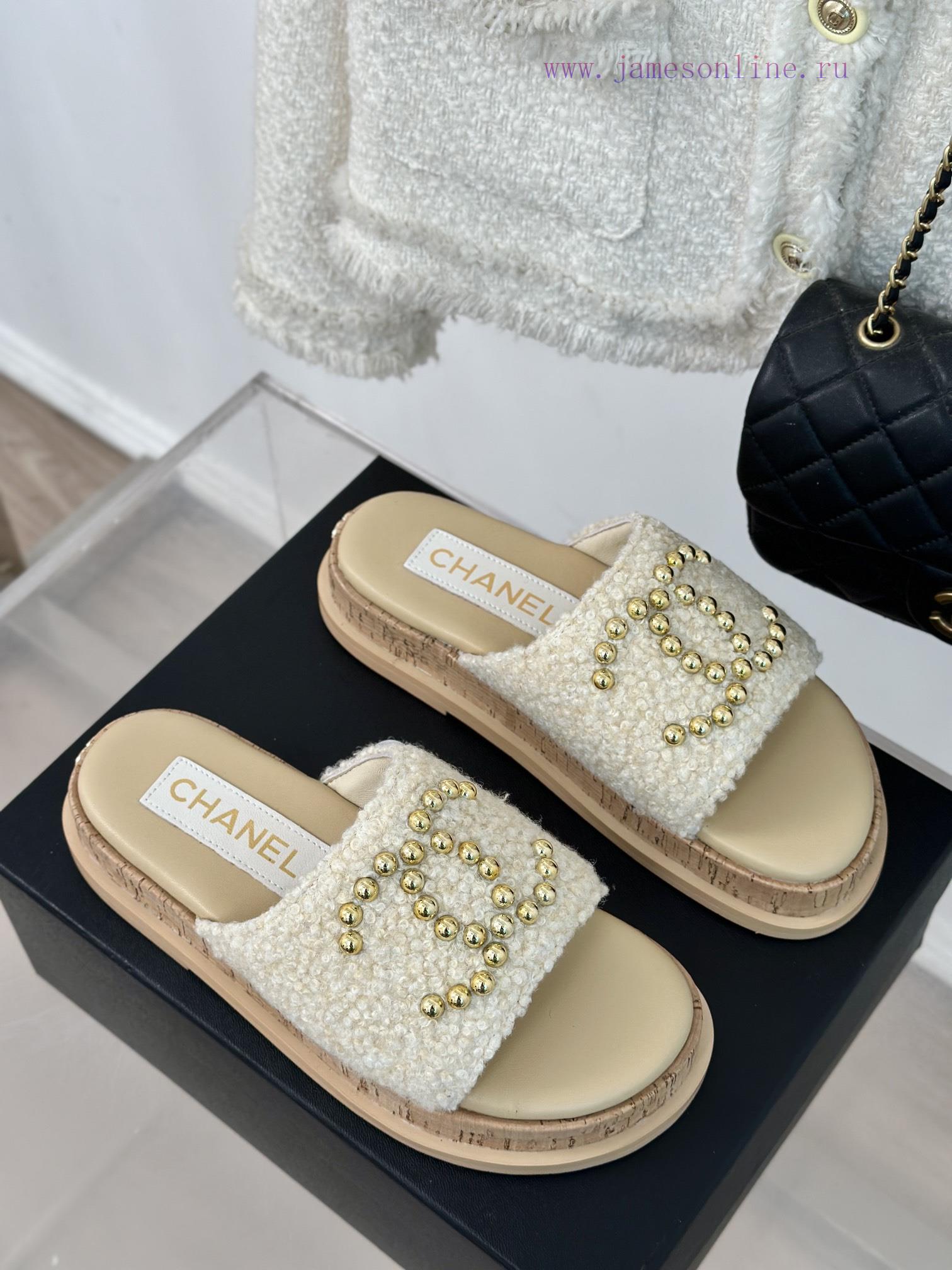Chanel | Chanel 24P Spring/Summer New Product Pearl Double C Wood Grain Thick Bottom Slippeviq5ng8b - Image 4