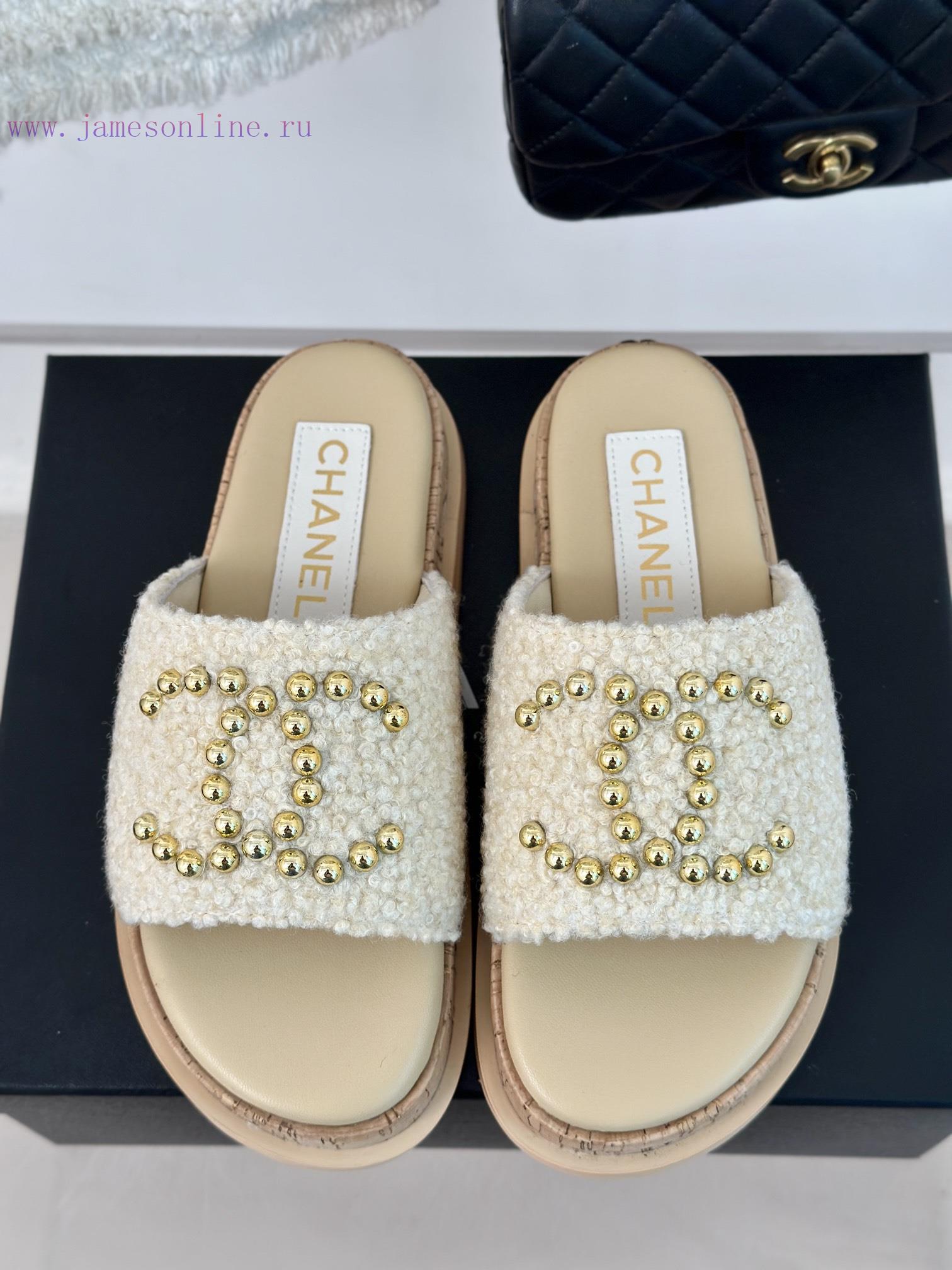 Chanel | Chanel 24P Spring/Summer New Product Pearl Double C Wood Grain Thick Bottom Slippeviq5ng8b - Image 5