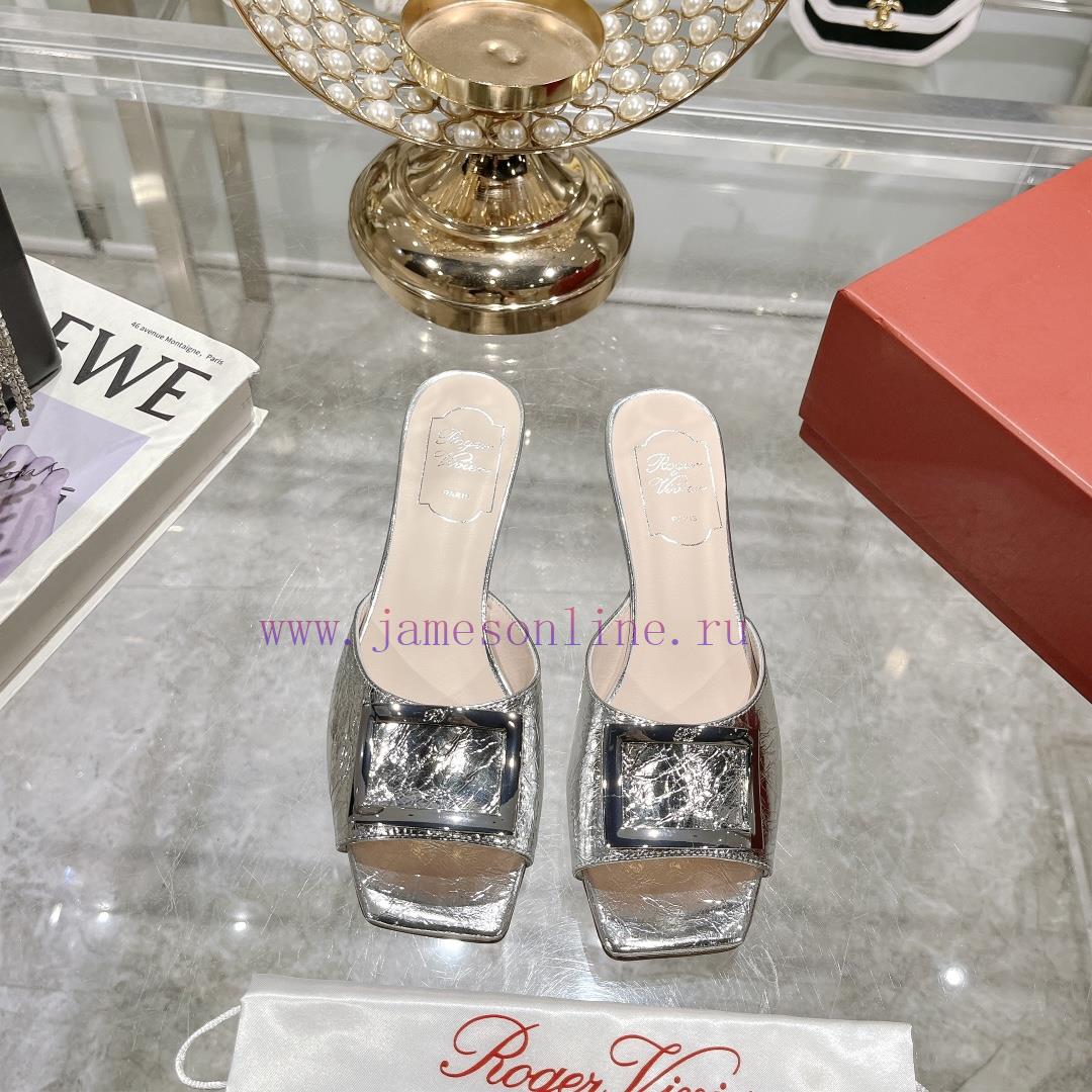 Roger Vivier RV open toed metal square buckle high-heeled slippers for cooldown, new RV earlbz1bnyk7 - Image 2