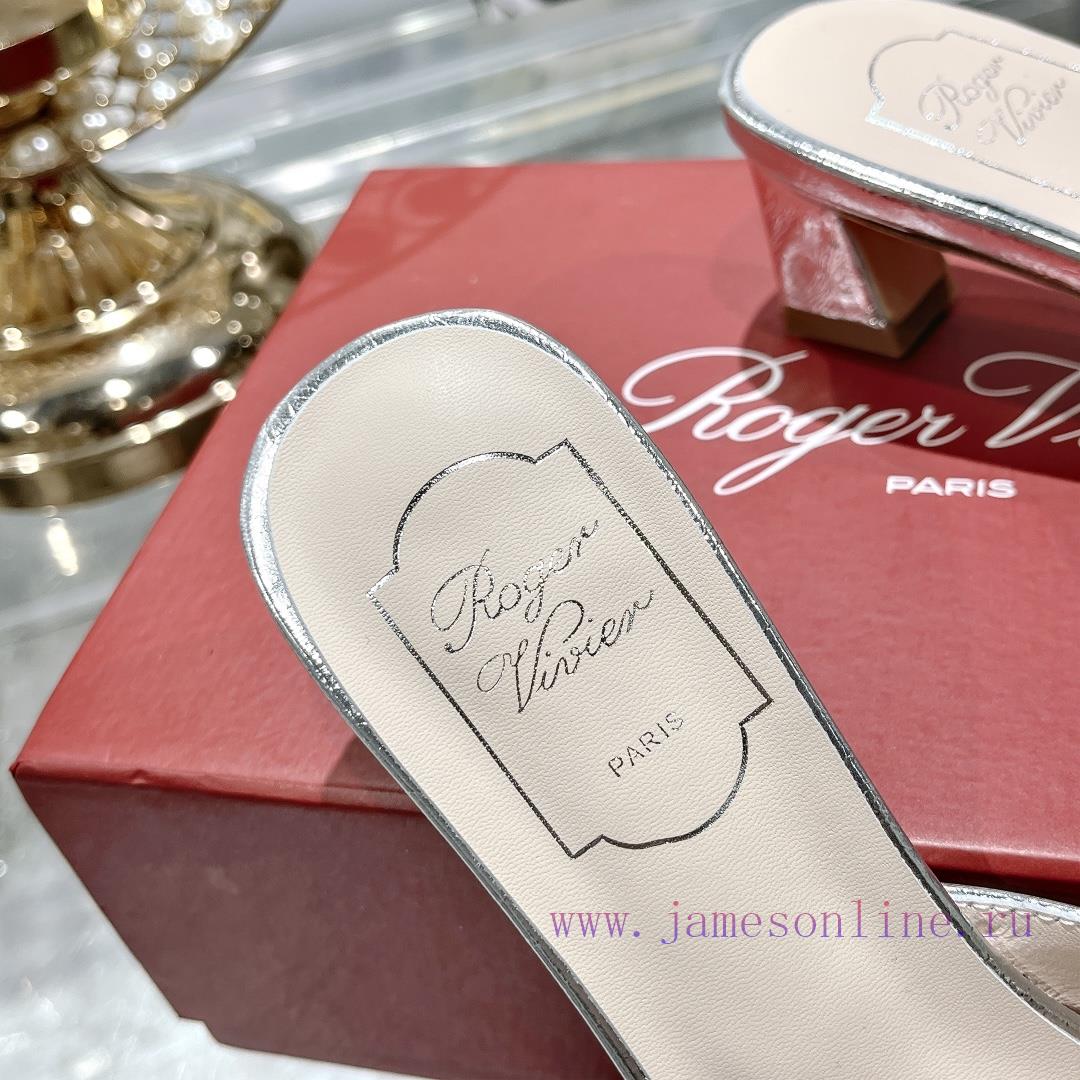 Roger Vivier RV open toed metal square buckle high-heeled slippers for cooldown, new RV earlbz1bnyk7 - Image 8