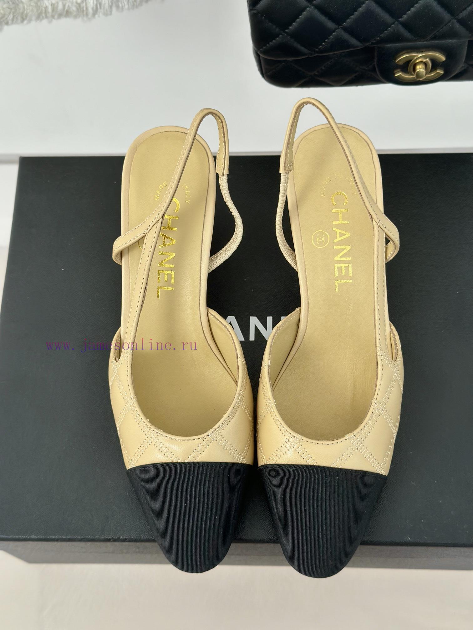 Chanel | Chanel Classic Sling BackColor blocked diamond grid thick heel empty sandalsAlthougiro17g5s - Image 5