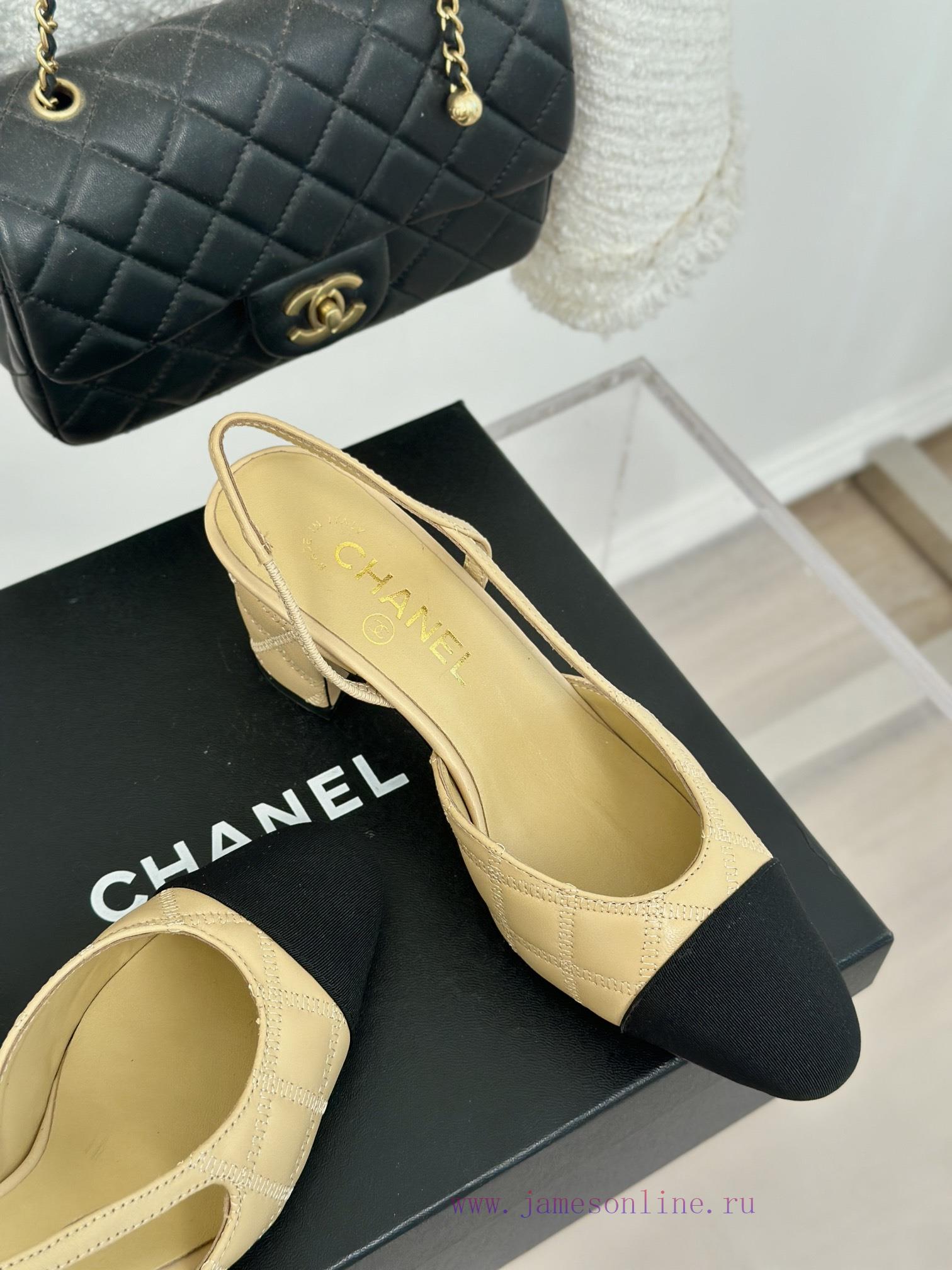 Chanel | Chanel Classic Sling BackColor blocked diamond grid thick heel empty sandalsAlthougiro17g5s - Image 6