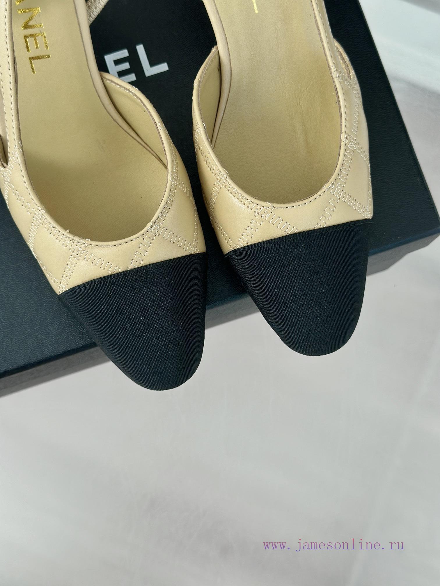 Chanel | Chanel Classic Sling BackColor blocked diamond grid thick heel empty sandalsAlthougiro17g5s - Image 8
