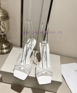 Jimmy Choo 2024 Mesh Hot Diamond Square Head Diamond Chain Sandals 8.5cm, 10.5cm Two Heels Hk1b3ispe