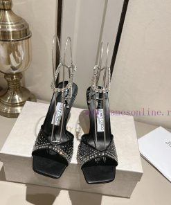 Jimmy Choo 2024 Mesh Hot Diamond Square Head Diamond Chain Sandals 8.5cm, 10.5cm Two Heels Hrg96pf52