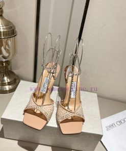 Jimmy Choo 2024 Mesh Hot Diamond Square Head Diamond Chain Sandals 8.5cm, 10.5cm Two Heels Hm45zmn2t