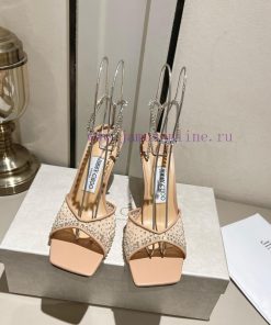 Jimmy Choo 2024 Mesh Hot Diamond Square Head Diamond Chain Sandals 8.5cm, 10.5cm Two Heels Hb2pilzly