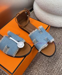 Hermes Spring/Summer Classic Santorini Color blocked I-shaped Dragging Women's Shoes H Home 1hjq7gdb