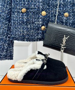 Hermer/Hermes Classic Kelly BuckleBoken hairy slippers with a half toe coverAutumn and winterfr3dq6k