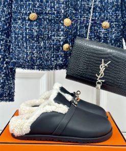 Hermer/Hermes Classic Kelly BuckleBoken hairy slippers with a half toe coverAutumn and wintee5n8nsip