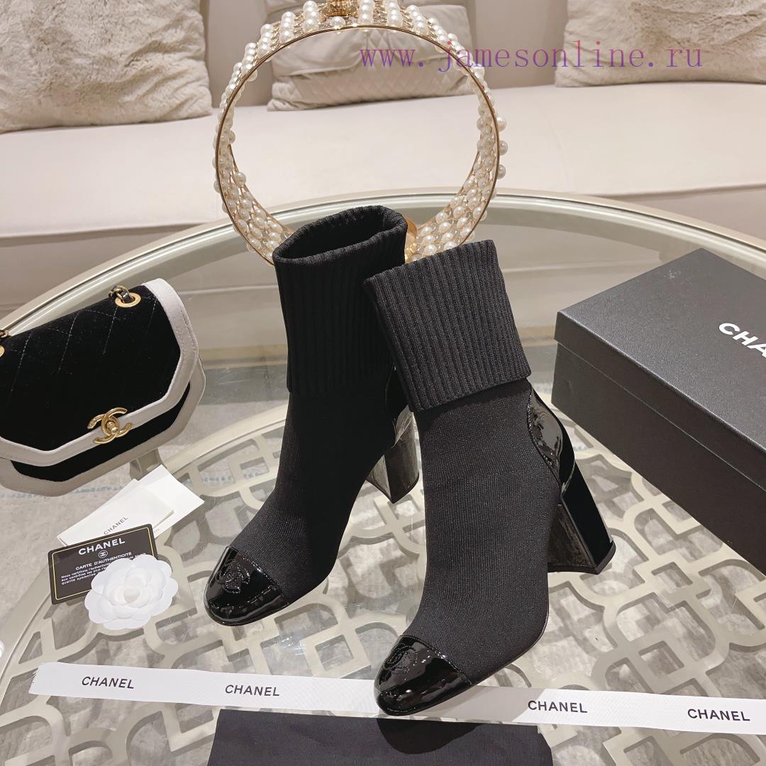 Chanel 24Ss Autumn/Winter Chanel Coarse Heel Socks BootsThe sock tube is made of knitted elaxywstd9w - Image 5