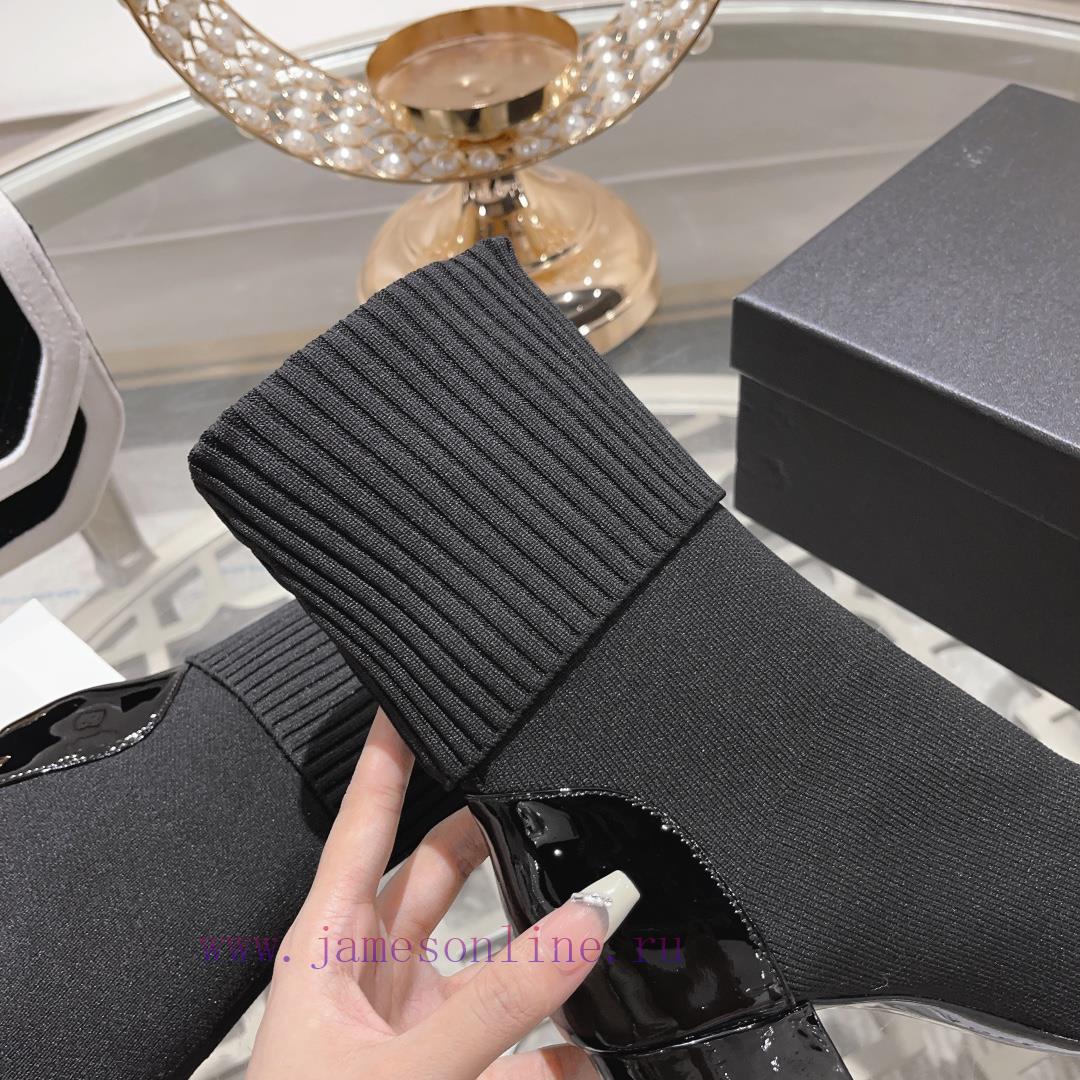 Chanel 24Ss Autumn/Winter Chanel Coarse Heel Socks BootsThe sock tube is made of knitted elaxywstd9w - Image 10