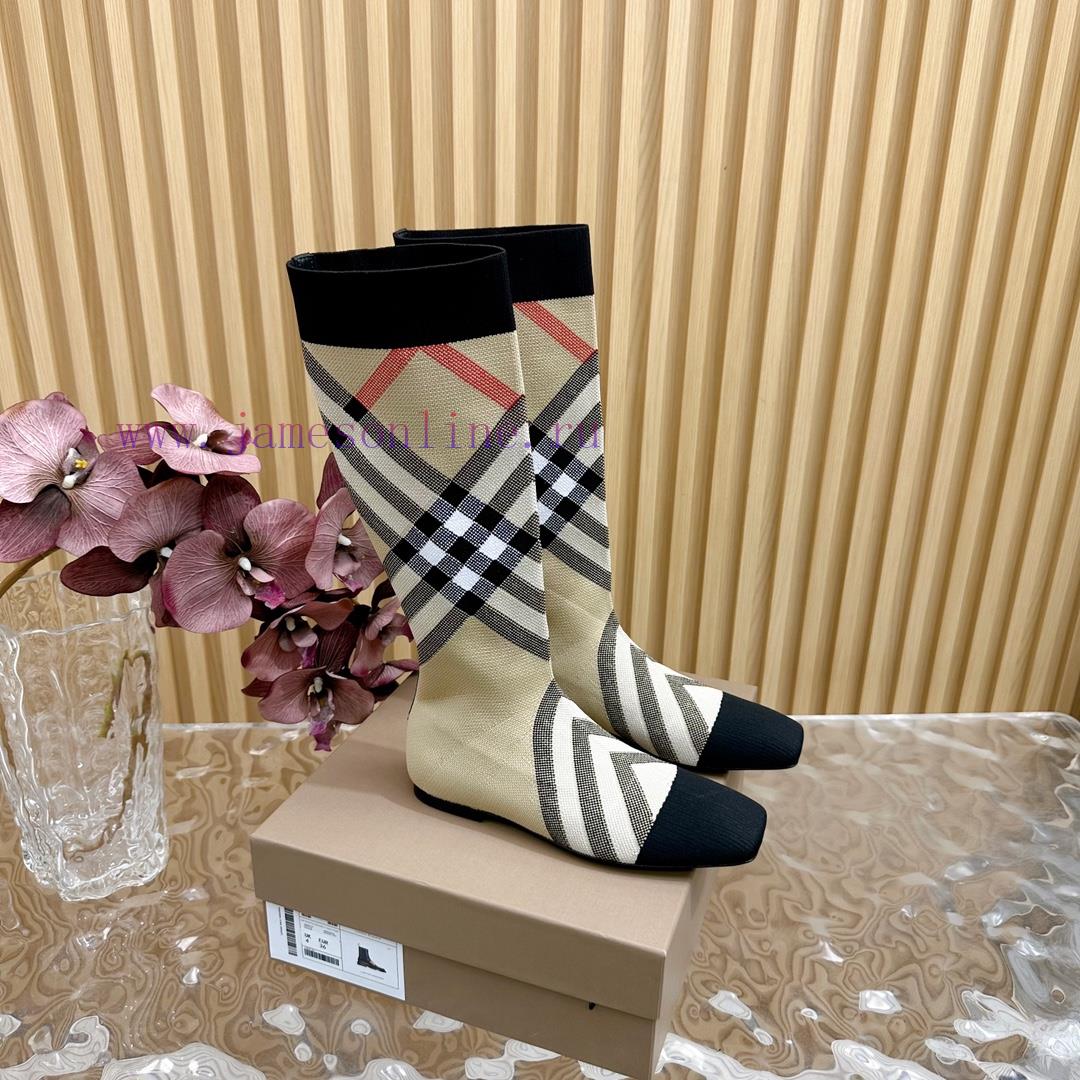 Burberry launches its latest square toe slim heel plaid elastic knitted socks boots in 2024—c16iruz9