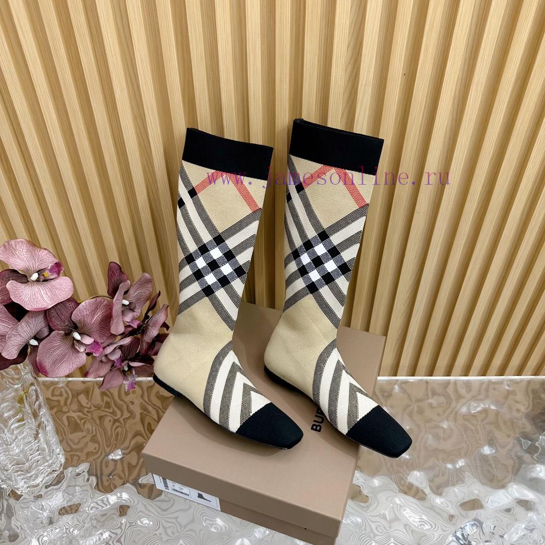 Burberry launches its latest square toe slim heel plaid elastic knitted socks boots in 2024—c16iruz9 - Image 3