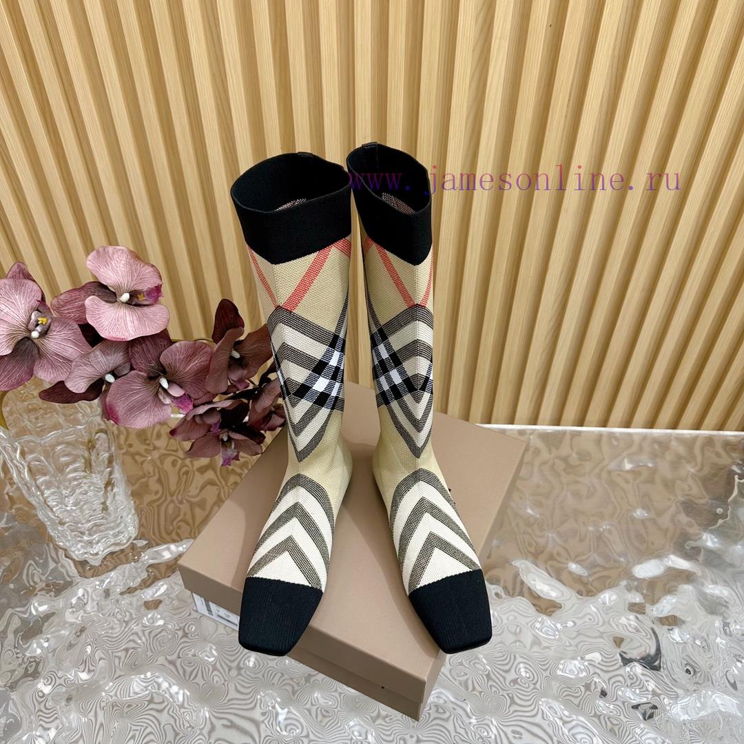 Burberry launches its latest square toe slim heel plaid elastic knitted socks boots in 2024—c16iruz9 - Image 4