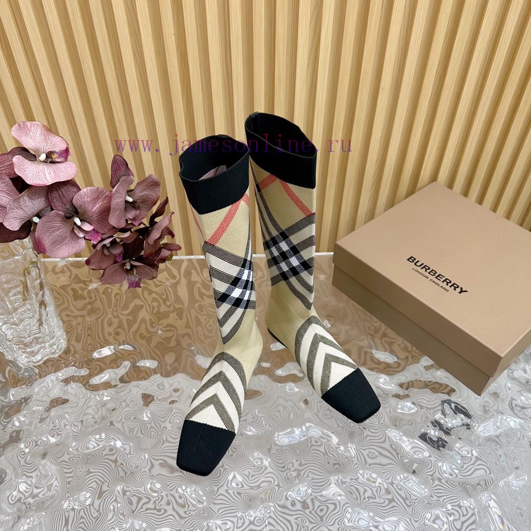 Burberry launches its latest square toe slim heel plaid elastic knitted socks boots in 2024—c16iruz9 - Image 5