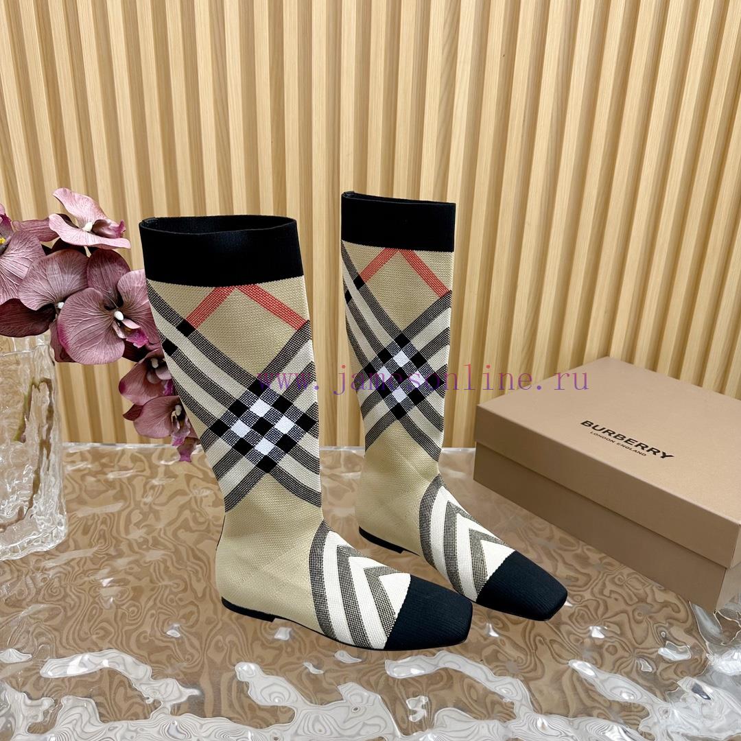 Burberry launches its latest square toe slim heel plaid elastic knitted socks boots in 2024—c16iruz9 - Image 6