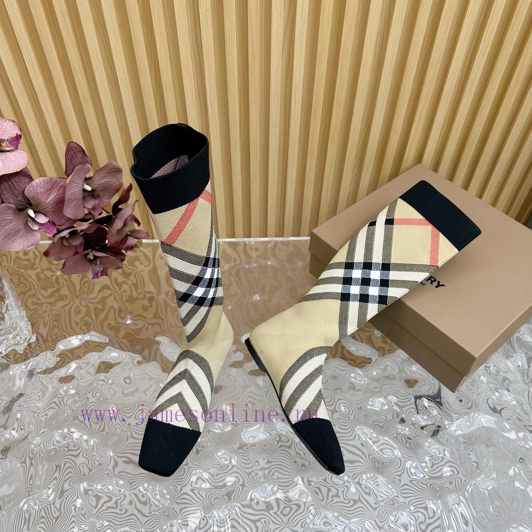 Burberry launches its latest square toe slim heel plaid elastic knitted socks boots in 2024—c16iruz9 - Image 7