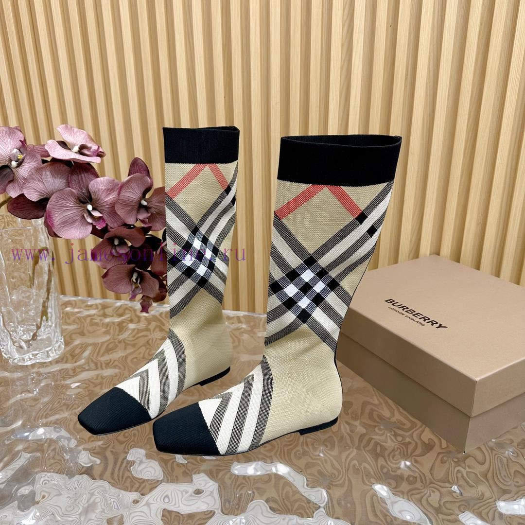 Burberry launches its latest square toe slim heel plaid elastic knitted socks boots in 2024—c16iruz9 - Image 9