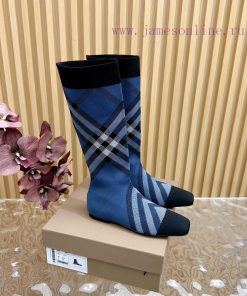 Burberry launches its latest square toe slim heel plaid elastic knitted socks boots in 2024—5bc2c4y0