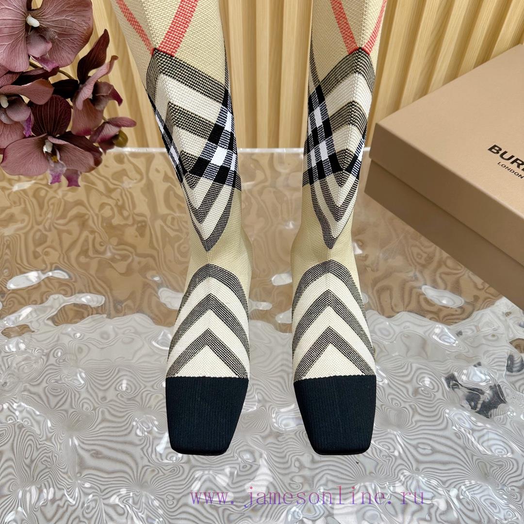 Burberry launches its latest square toe slim heel plaid elastic knitted socks boots in 2024—c16iruz9 - Image 10
