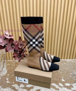 Burberry launches its latest square toe slim heel plaid elastic knitted socks boots in 2024—18i2apyi