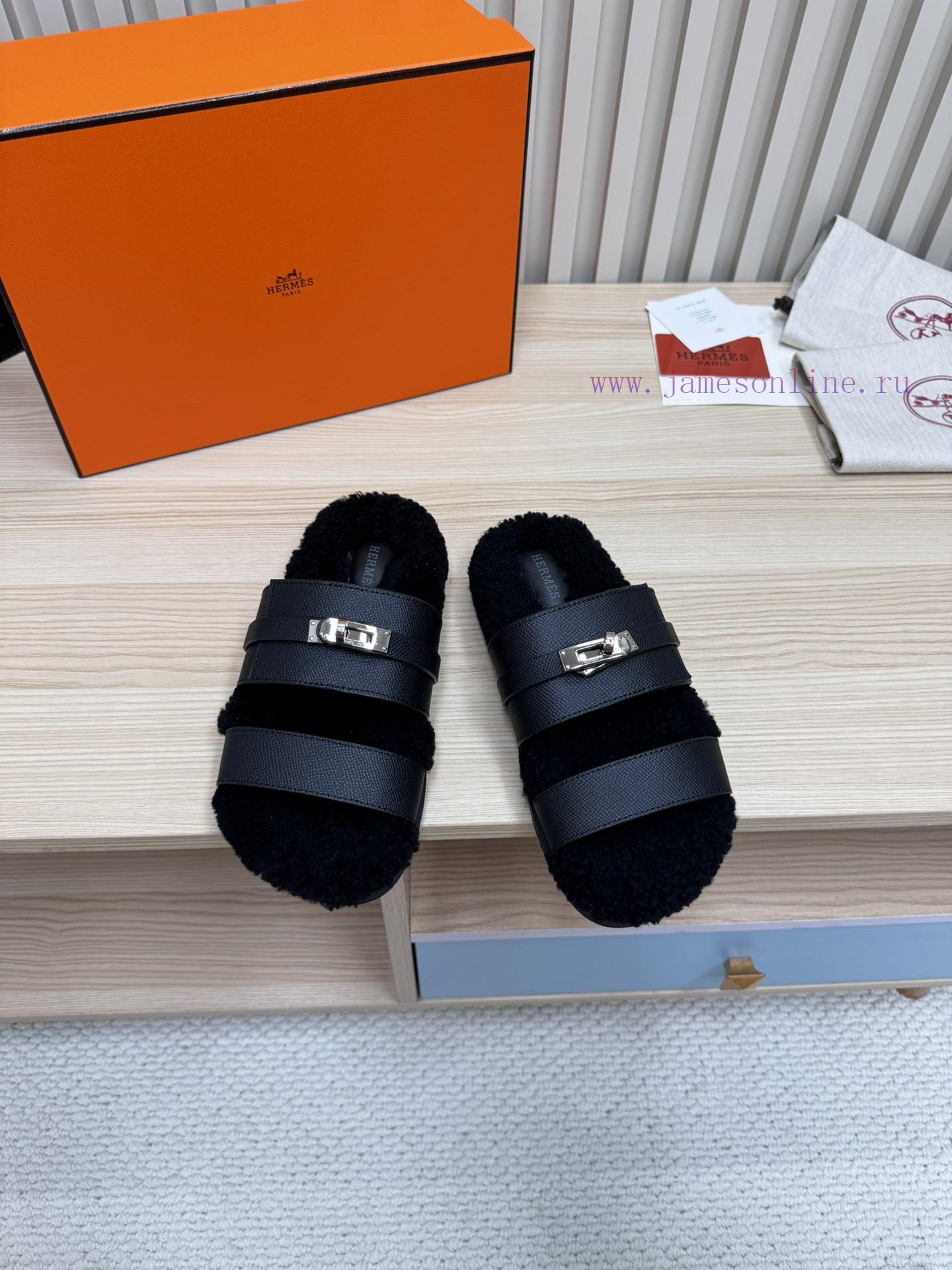 Couple style fashion hit Hermes wool slippers, excellent qualityThe shoe upper is made of imq2hlis9w - Image 2