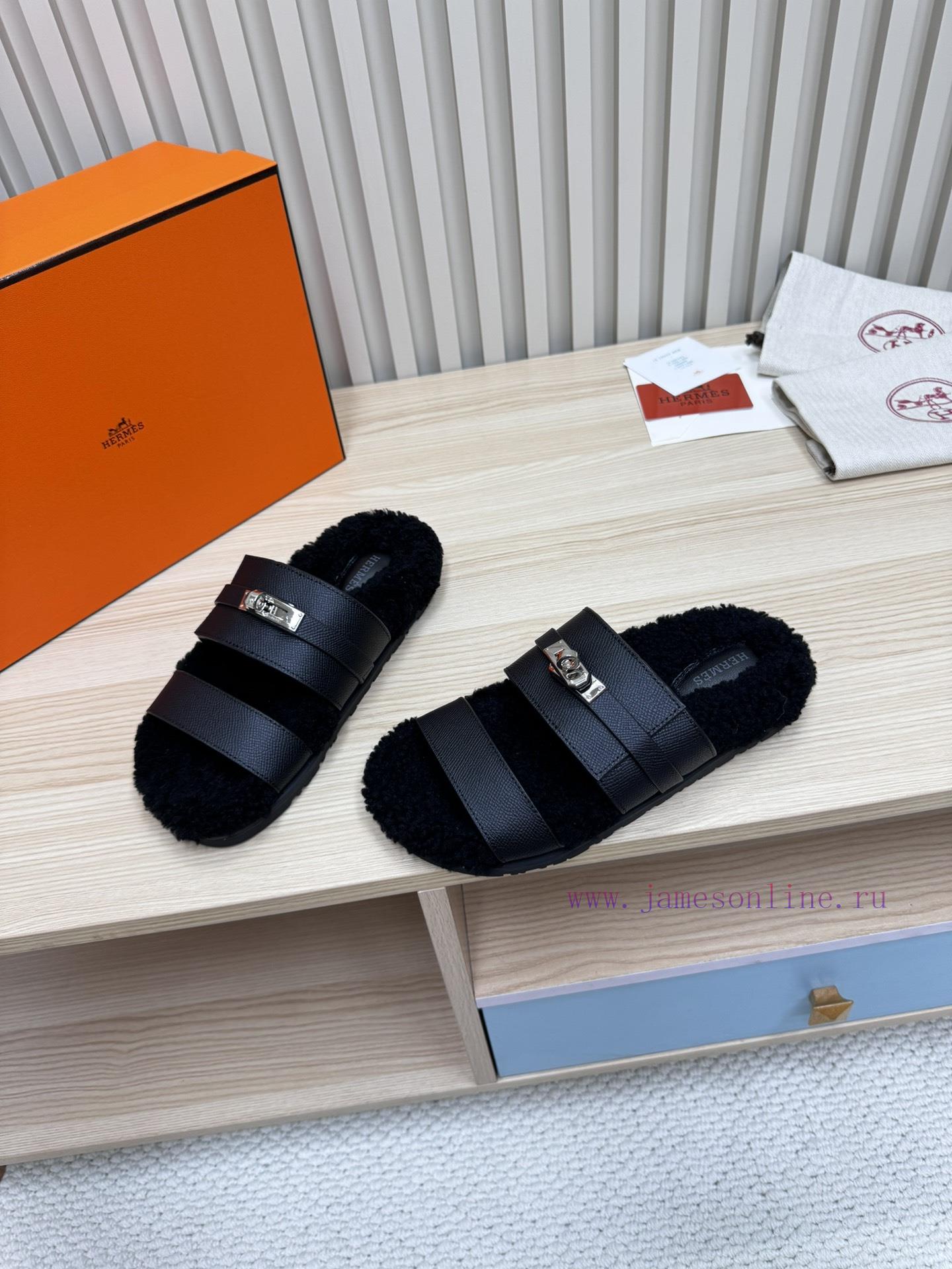 Couple style fashion hit Hermes wool slippers, excellent qualityThe shoe upper is made of imq2hlis9w - Image 7