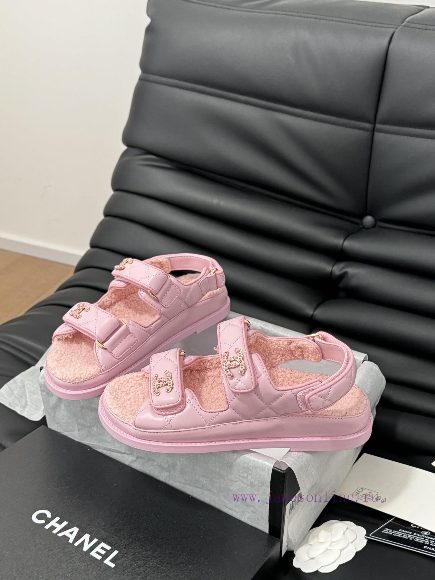 Chanel 24 new wool Velcro sandal series with foam outsoleAutumn and Winter Wool SeriesAll wo2mgphyag - Image 3